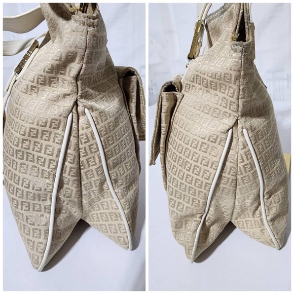 Authentic FENDI zucca canvas shoulder Tote Bag Beige/ Cream - Picture 6 of 16